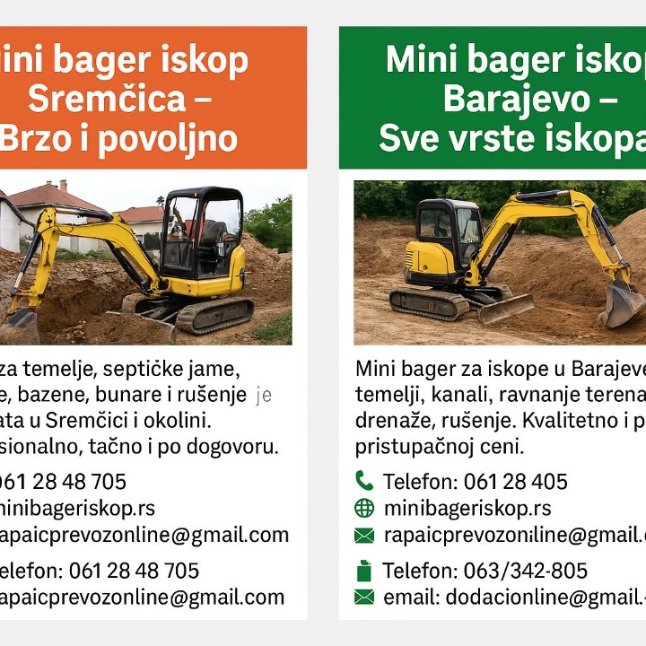 Mini bager iskop Barajevo – Sve vrste iskopa