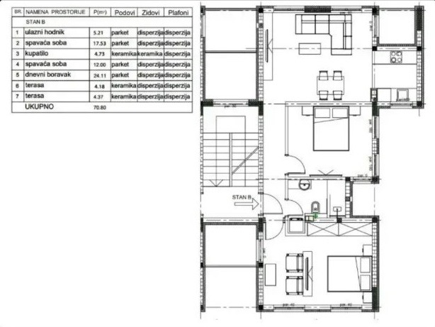 Ledine-novogradnja! Stan 70m2+70m2 terasa/dvoriste