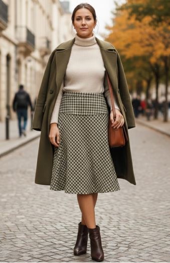 Vintage Unikat: Maslinasta "Houndstooth" Suknja 
