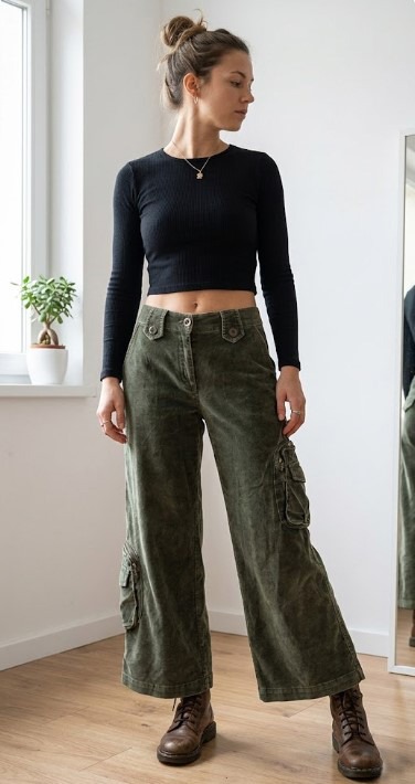 SELECT Vintage Cargo Culottes – Maslinasti Somot/Pliš 